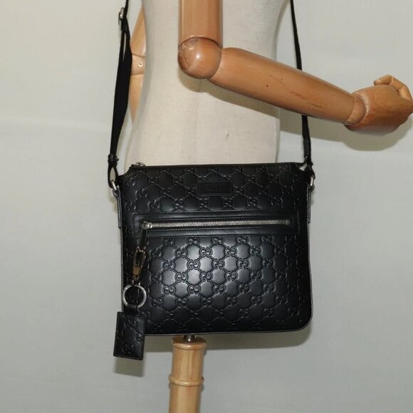 GUCCI GG Canvas Guccissima Shoulder Bag Leather Silver Black - Picture 1 of 16